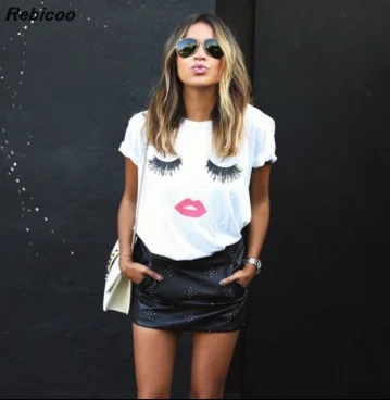 Новинка 2019 женская летняя футболка в стиле Харадзюку с принтом красных губ и