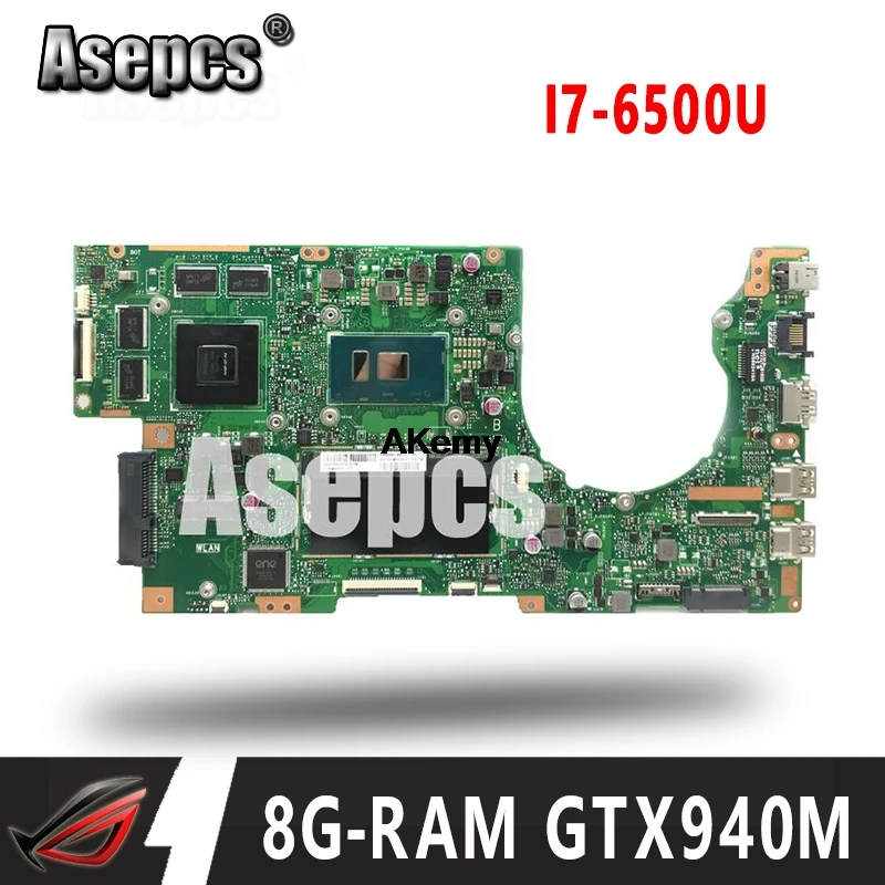 

Asepcs K501UW Laptop motherboard For Asus K501UW K501UX K501UB K501U K501 Teste mainboard original DDR3-8G-RAM I7-6500U GTX940M