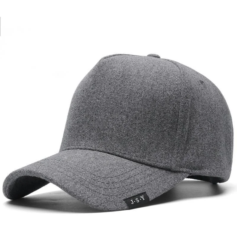 

2021 Winter Dad Big Size Felt Baseball Cap Adult High Top Sport Hat Men Outdoor Warm Wool Plus Size Snapback Cap 56-62cm