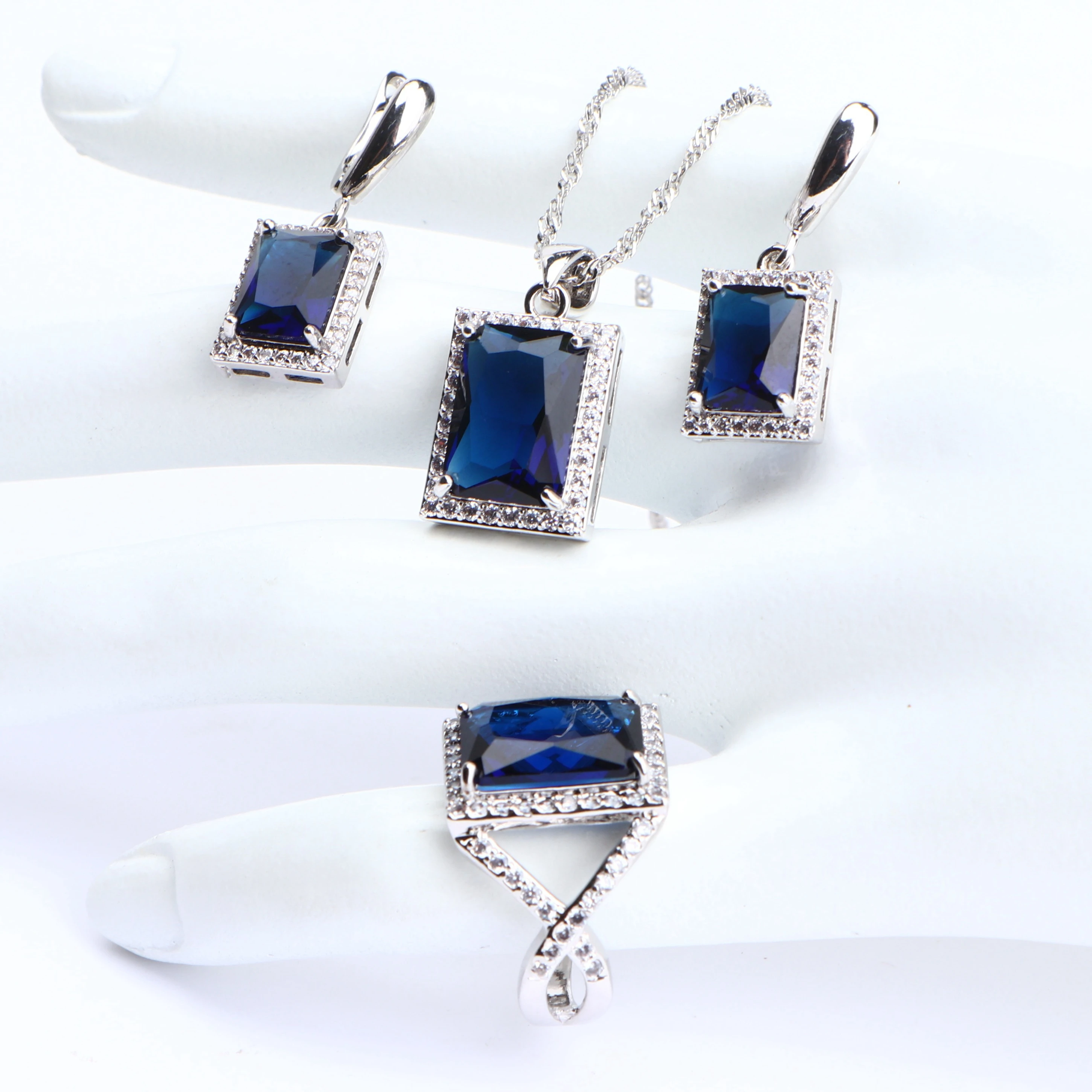 Женский комплект свадебных украшений из серебра 925 пробы обручальные кольца с