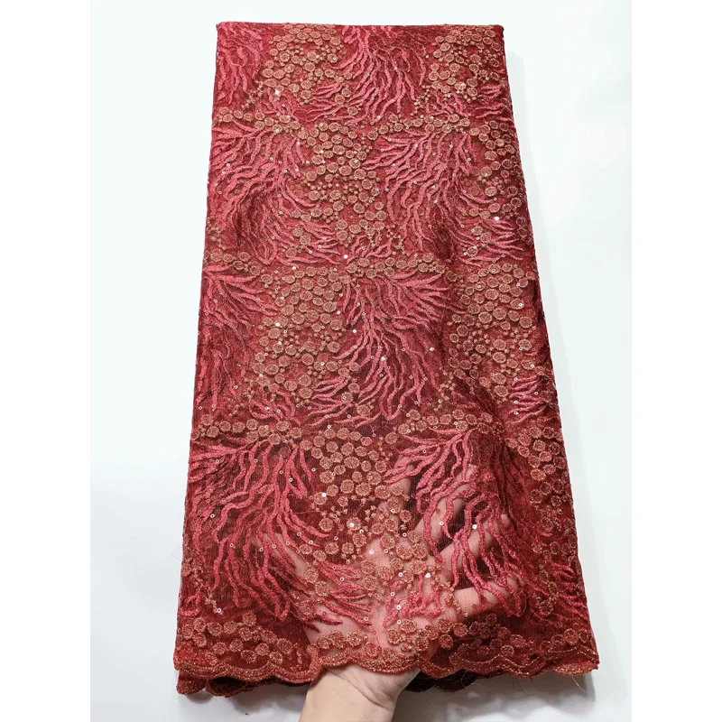 

New African French Mesh Lace Fabric With Beads Nigerian Net Lace Fabric Embroidery Lace For women wedding Party Dress 5yards/lot