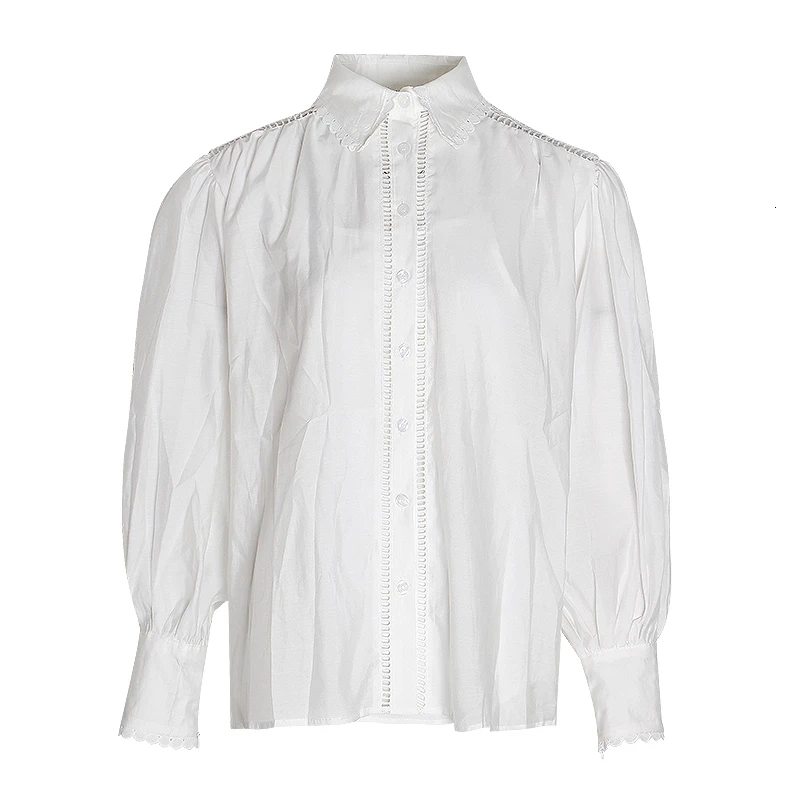 White TWOTWINSTYLE, элегантные женские рубашки с вышивкой, воротник с лацканами, рубашка с длинным рукавом, Женская Осенняя мода, Новинка - Цвет: White