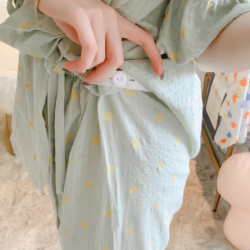 

Summer Thin Soft Light Gauze Printed Cotton Maternity Nursing Sleepwear Sets Sweet Pajamas Suit Clothes for Pregnant Women Home