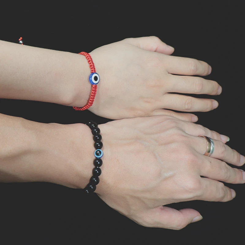 Noter 2 шт. браслет ручной работы Плетеный Красный Braslet натуральный обсидиан Braclet Камень Сглаза бразильские Парные браслеты Joyas