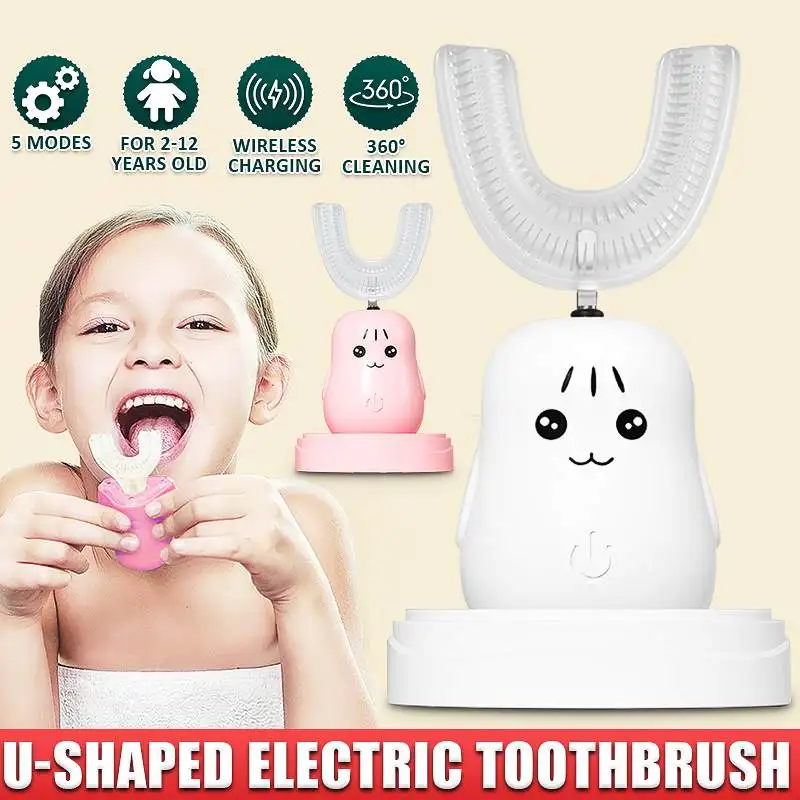 

5 Modes U-Shaped Ultrasonic Electric Toothbrush IPX5 Waterproof USB Charging Touch Control Child Toothbrush for age 2-12