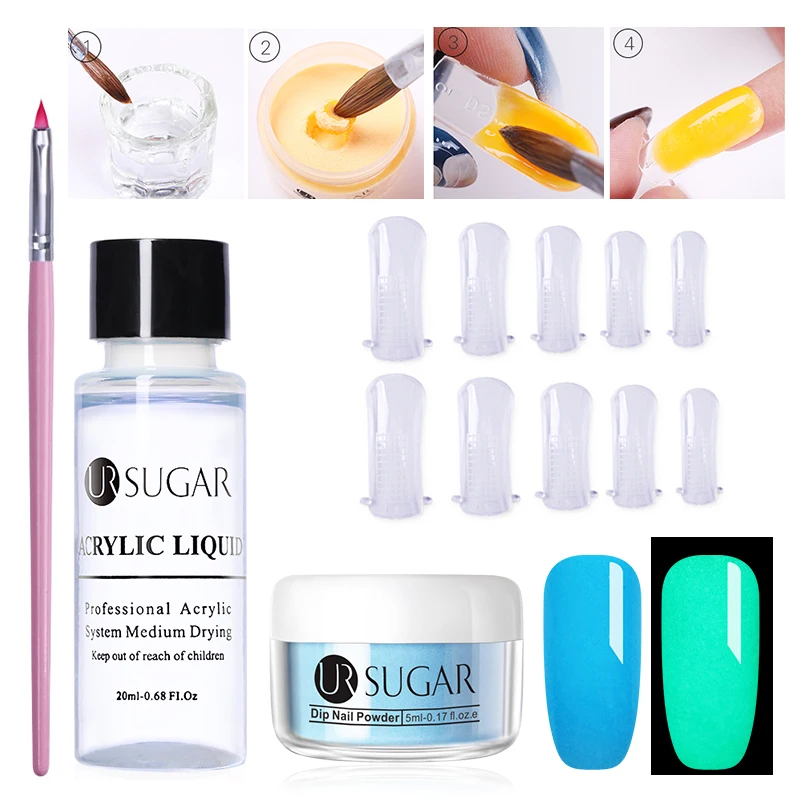 Extension Set 8 UR SUGAR, 5 мл, светящийся набор порошка для ногтей, для вырезания, удлинение французских ногтей, полимерный порошок, градиент, растут в темноте, украшение - Цвет: Extension Set 8
