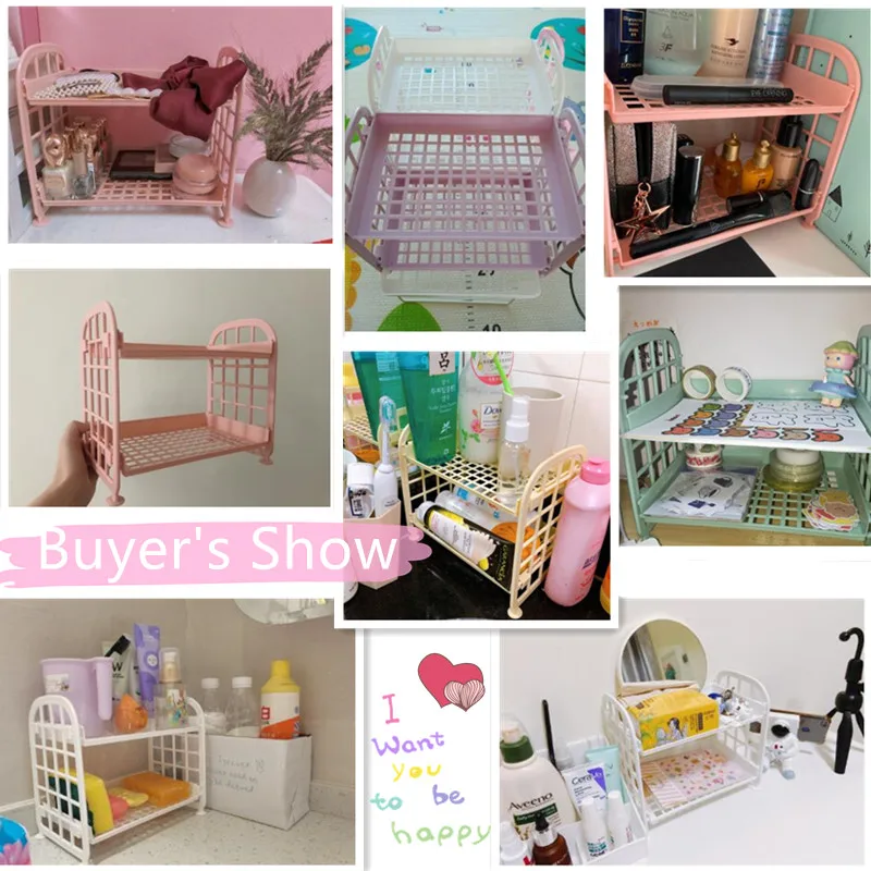 

Simple DIY 2 Layer Cosmetics Jewelry Storage Rack Korean Cute Desktop Stationery Organizer Folding Rack Bathroom Storage Shelf