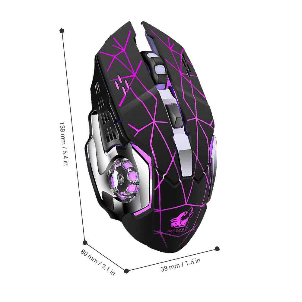 Беспроводная игровая мышь 2 4G 1800DPI с зарядкой бесшумная Механическая подсветкой