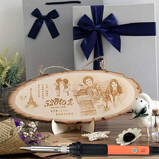 

Soldering Iron Welding Wood Burning Kit Carving Pyrography Pen Kit 60W Adjustable Temperature Wood Embossing Burning set us plug