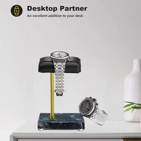 

Marble Base PU Leather Watch Stand, High-End Metal Rod Watch Stand, Bracelet, Necklace, Display Stand