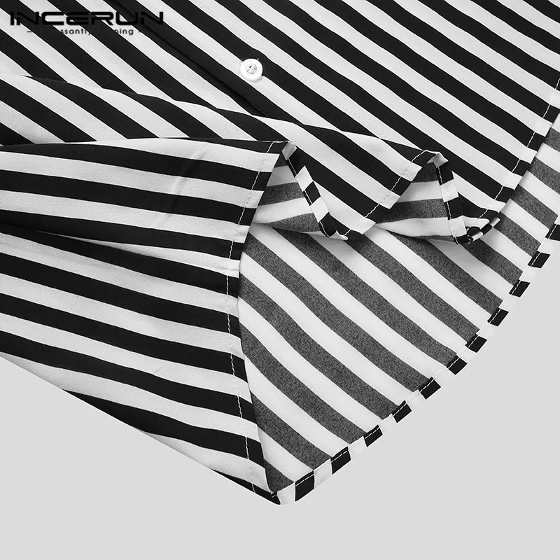 

INCERUN Male Stylish Buttons Business Camisa Masculina Fashion Striped Mens Shirts Long Sleeve Stand Collar Dress Shirts S-5XL