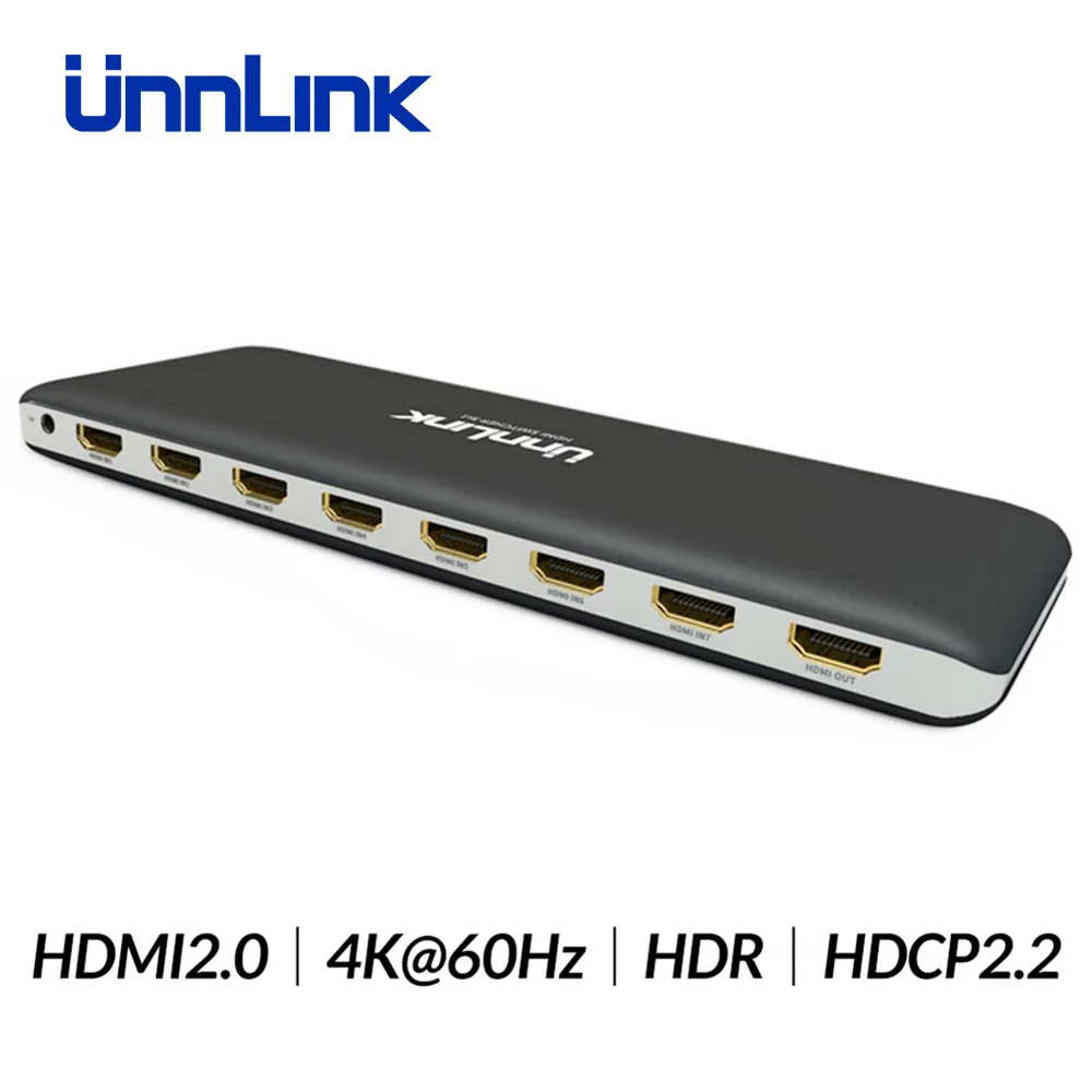 Unnlink HDMI коммутатор 7X1 HDMI 2,0 UHD4K@ 60 Гц HDCP 2,2 HDR 7 в 1 выход с ИК-пультом для Smart tv MI Box3 PS4 проектор