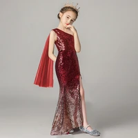 girls dress for wedding party formal kids clothing fashion elegant evening guest dress long sequin dresses red fishtail skirt