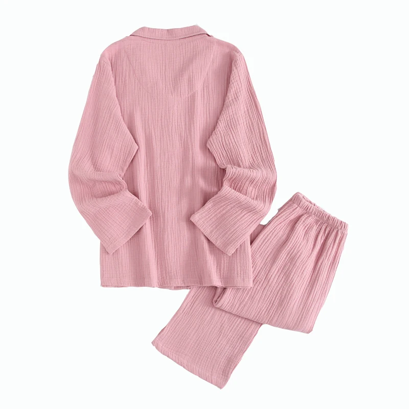 

Lovers Gauze Cotton Solid Color Bedgown Men Pajamas Sets Winter Turn-Down Soft Comfortable Homewear Women Simple Style Sleepwear