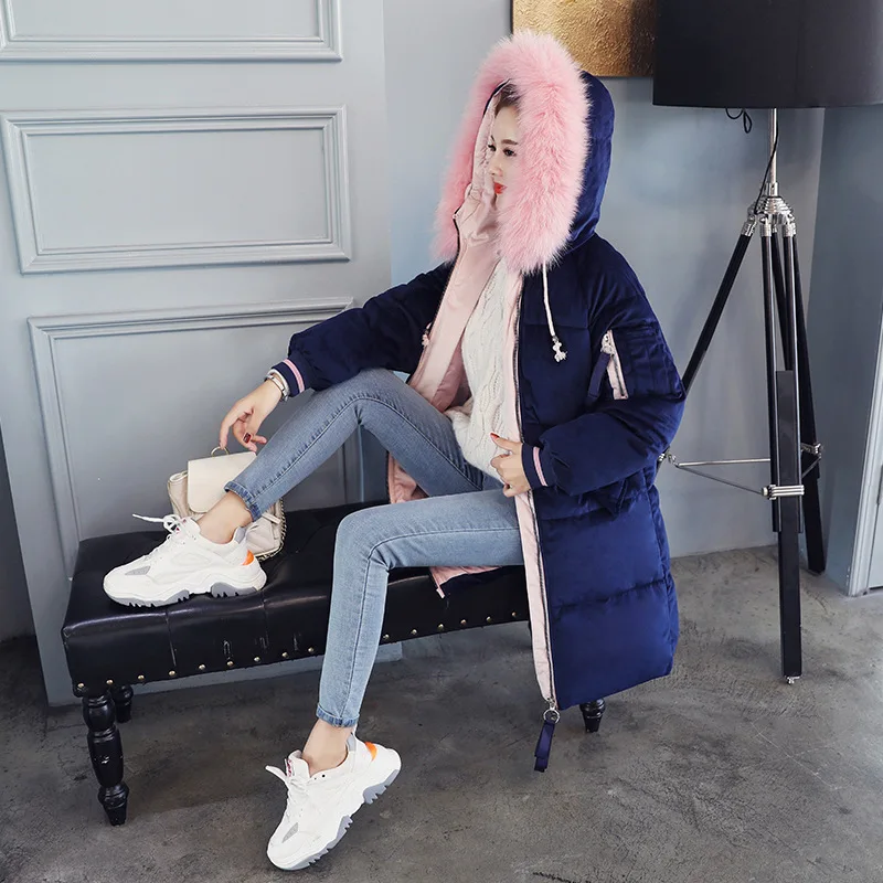 Женская куртка с хлопковой подкладкой длинная парка меховым воротником в
