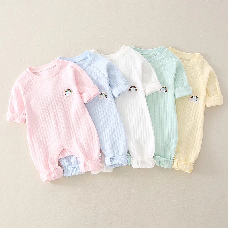 

Newborn Infant Kid Baby Boy Girls Long Sleeve Romper Jumpsuit Clothes Outfits Warm Pure Color Cute Lovely Rainbow Clothing