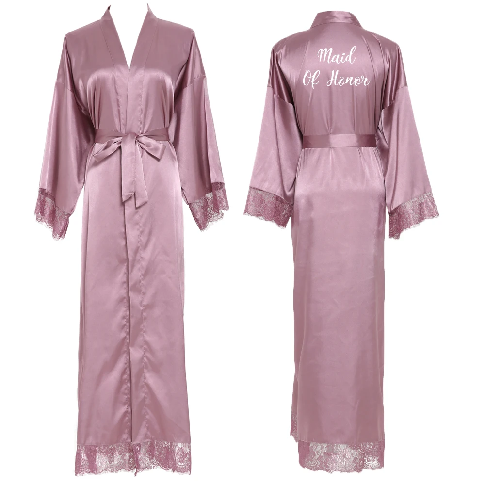 Bridesmaid Robes Long Large Plain Mother Bride Robe Silk Satin Robe Wedding Robes Bathrobe Lace Robe Mauve