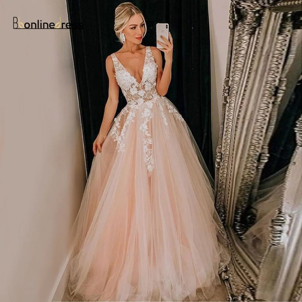 

Youthful Pink Prom Dress Tulle A Line V Neck Sleeveless Cocktail Dresses 2020 Formal Party Gown vestidos do baile de finalistas