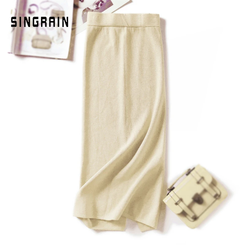 SINGRAIN женский свитер юбка трикотажная вязаные длинные юбки -карандаш зимние