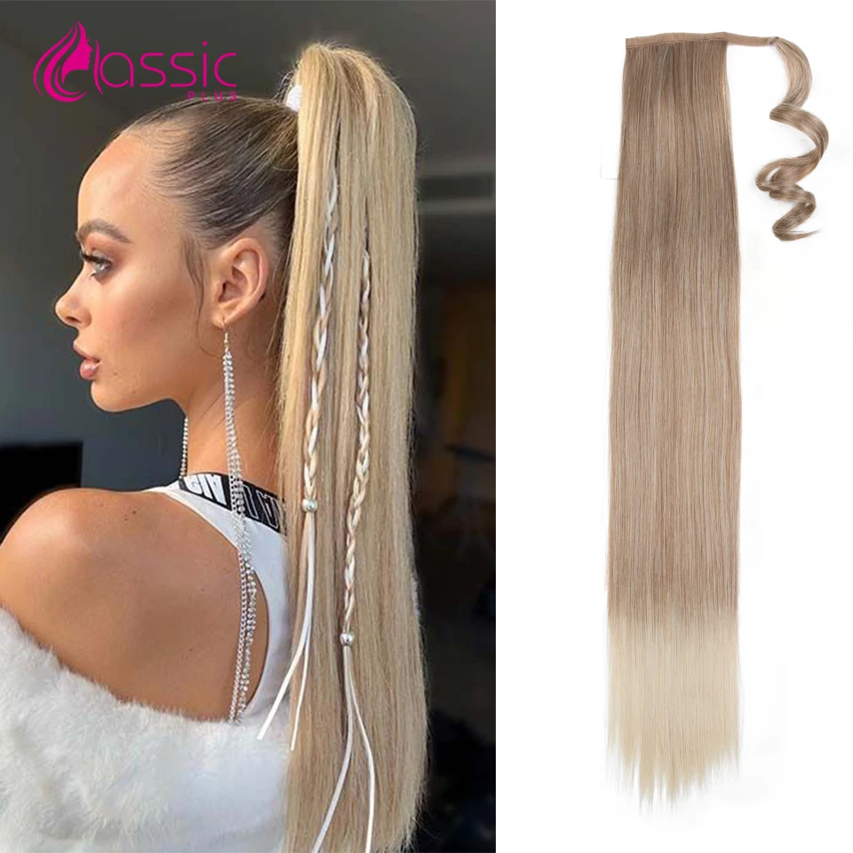 30 Inch 613 Blonde Ponytail Hair Extension Sleek Straight Colored Clip In Hair Ponytail Wrap Around Pony Hairpiece for Women