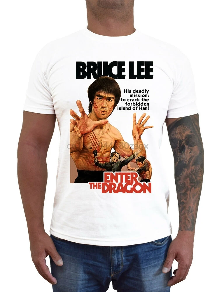 Брюс Ли войдет в постер фильма дракон. 1 футболка (белый) S 5XL|Мужские футболки| |