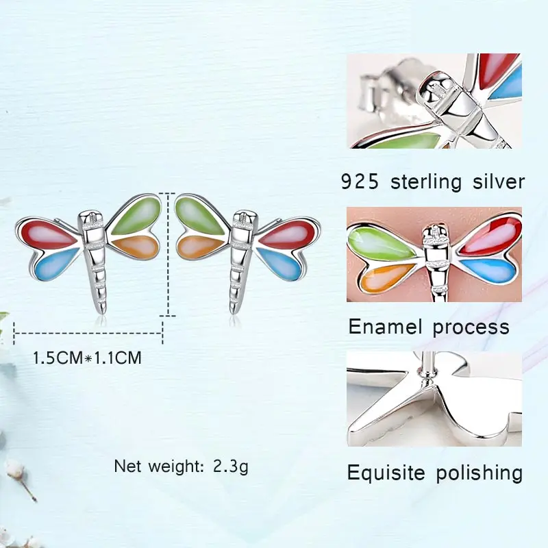 TONGZHE Dragonfly Earrings Women/men 925 Sterling Silver Stud Rainbow Cute Animal Flying Angel Wings Luxury Jewelry on - Ожерелье Dragonfly TONGZHE для женщин/мужчин из серебра 925 пробы с радужными крыльями ангела, красивым животным, летающим. Роскошное 