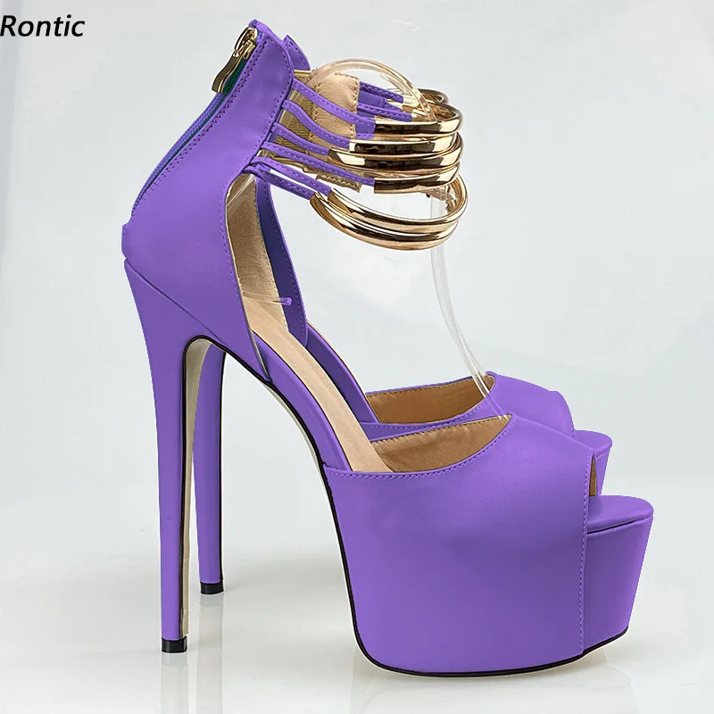 

Rontic New Fashion Handmade Women Platform Sandals Sexy Stiletto Heels Peep Toe Gorgeous Purple Pink Party Shoes US Size 5-20