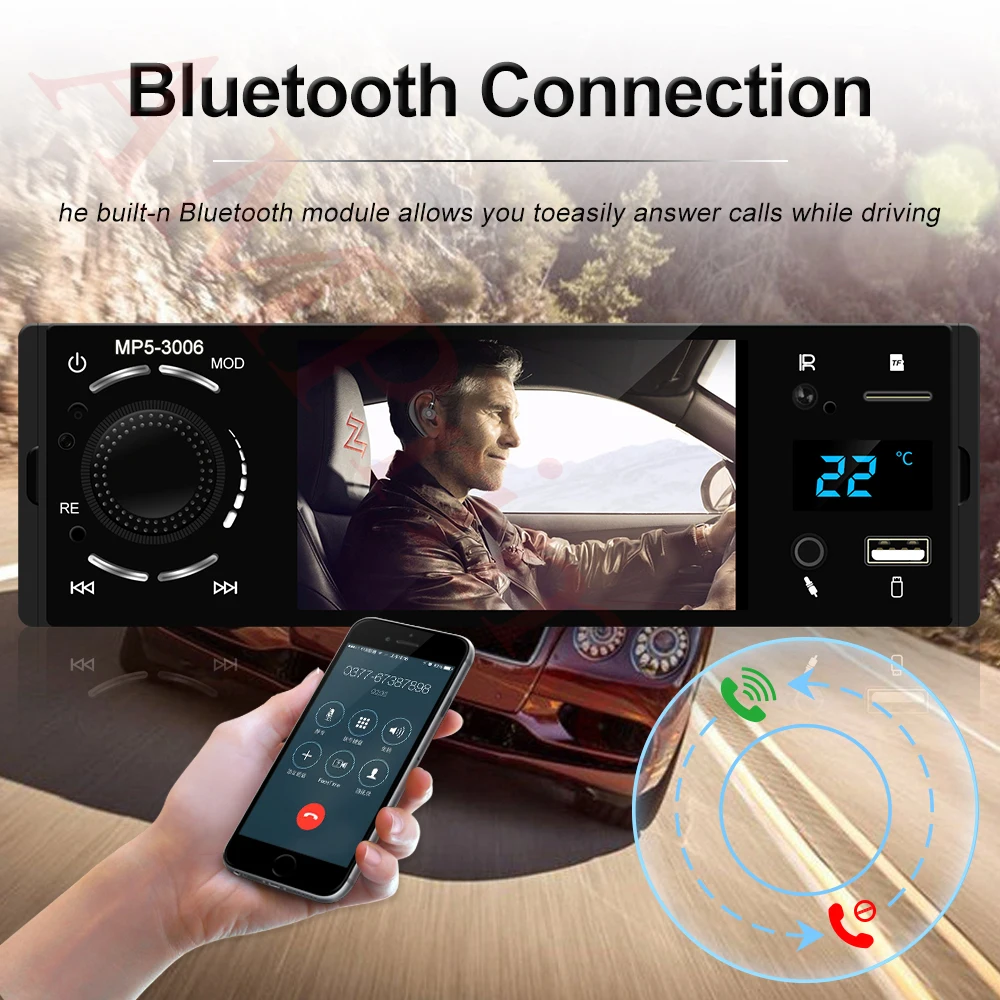 Авторадио AMPrime 1 din 4 &quotTouch Acreen Авто Аудио Зеркало Ссылка стерео Bluetooth Камера