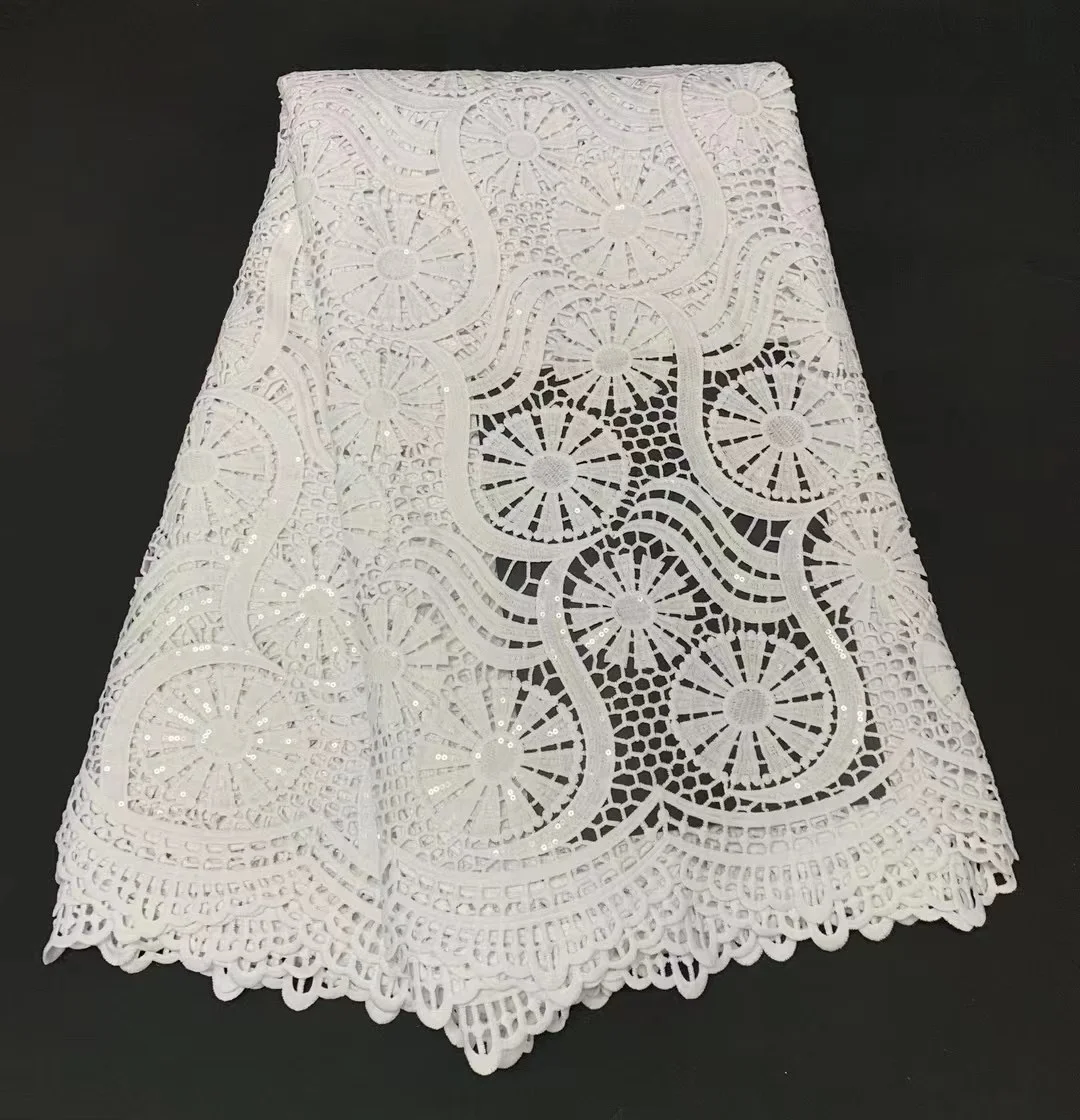 

White African Guipure Cord Lace Fabric 2021 High Quality Lace Water Soluble Net Lace Fabric For Woman Dress African Laces