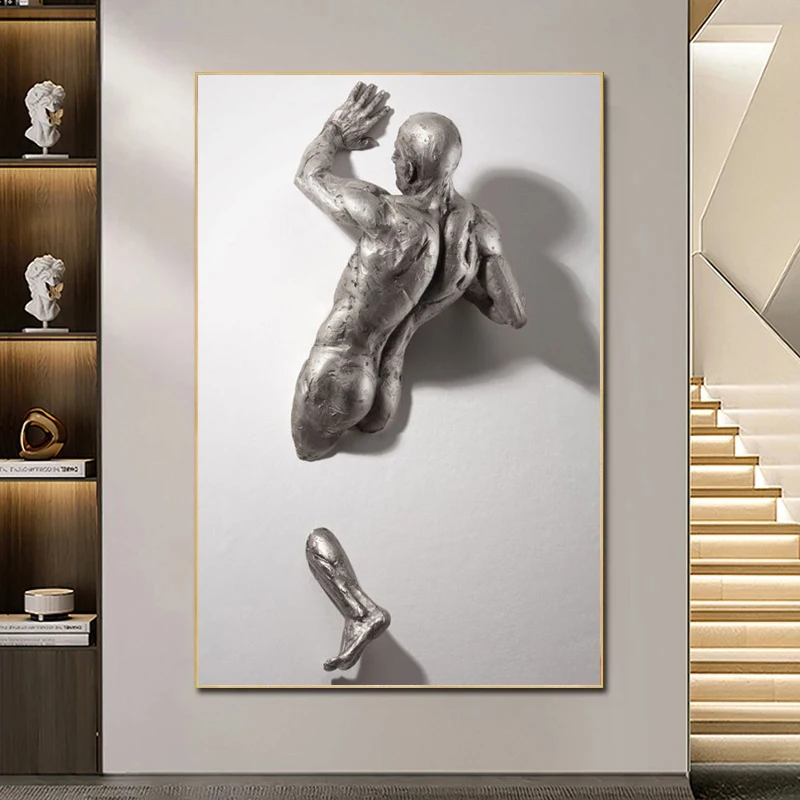 

Abstract Metal Figure Statue Posters Modern Nude Man Sculpture Canvas Painting Home Decor Print Wall Art Living Room Cuadros