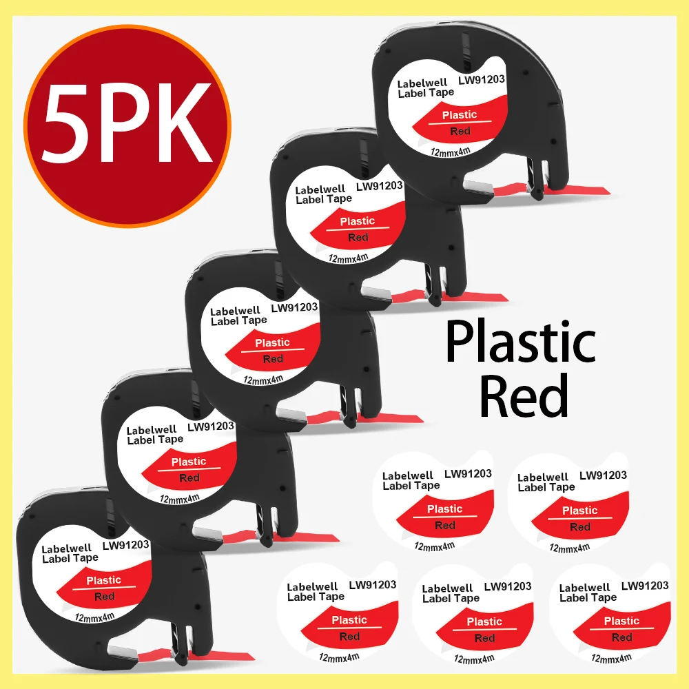 

Labelwell 1/ 3/ 5PK этикетка совместимый с Dymo LetraTag 91203 черный на красном 12 мм LT 91223 91333 пластиковая лента для принтера LT100H QX50
