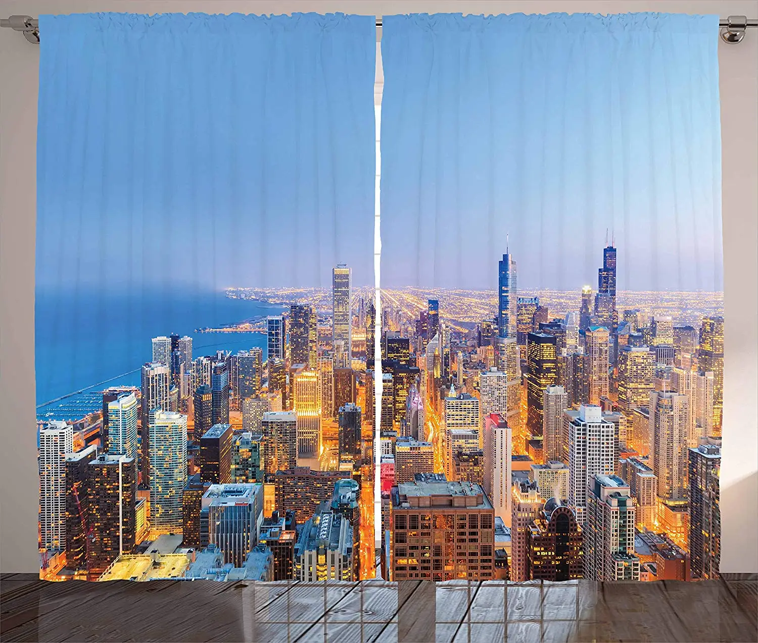 

Chicago Skyline Blackout Curtains Aerial View of Town Michigan Lake Vibrant City Panorama Evening Time Living Room Window Drapes