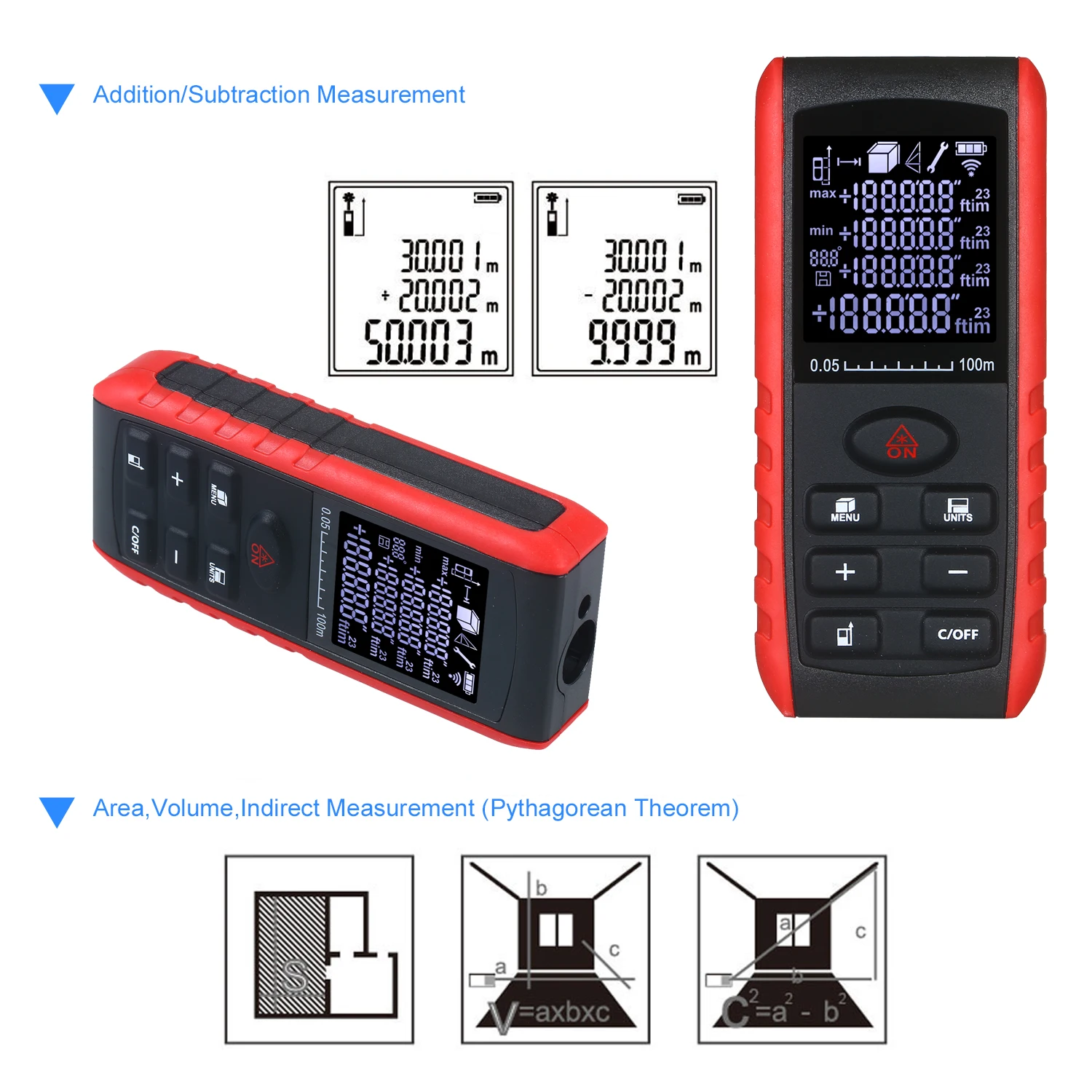 

Handheld Digital Laser Distance Meter Diastimeter Laser Distance Measuring Instrument Range Finder Area Volume Measurement 100m