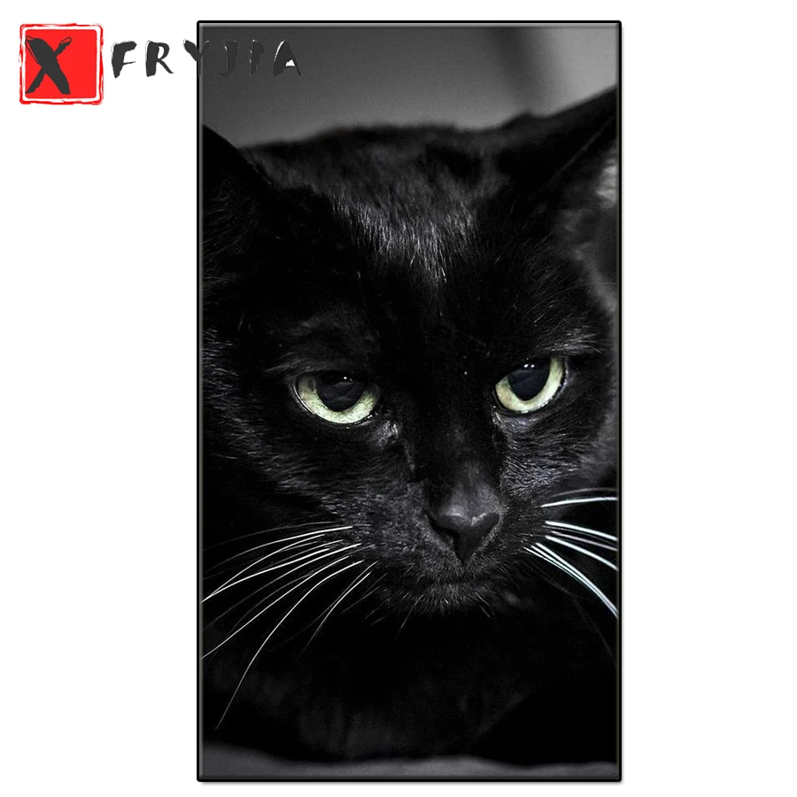 

5D круглый дрель животных с изображением черного кота, алмазная вышивка, вышивка крестиком на рисунке, мозаичные камни в форме ромба Стразы д...