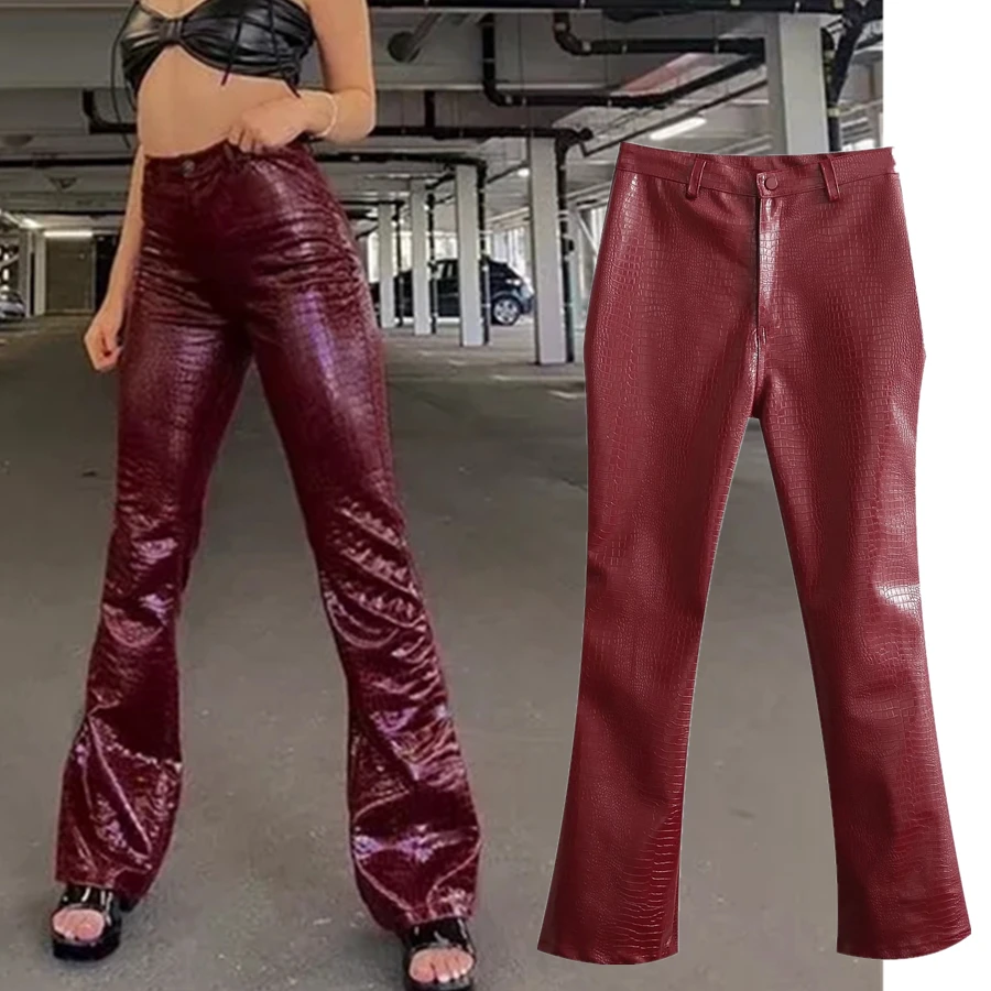 

Брюки Maxdutti женские в английском стиле, уличные винтажные прямые штаны из искусственной кожи со змеиным принтом, с завышенной талией