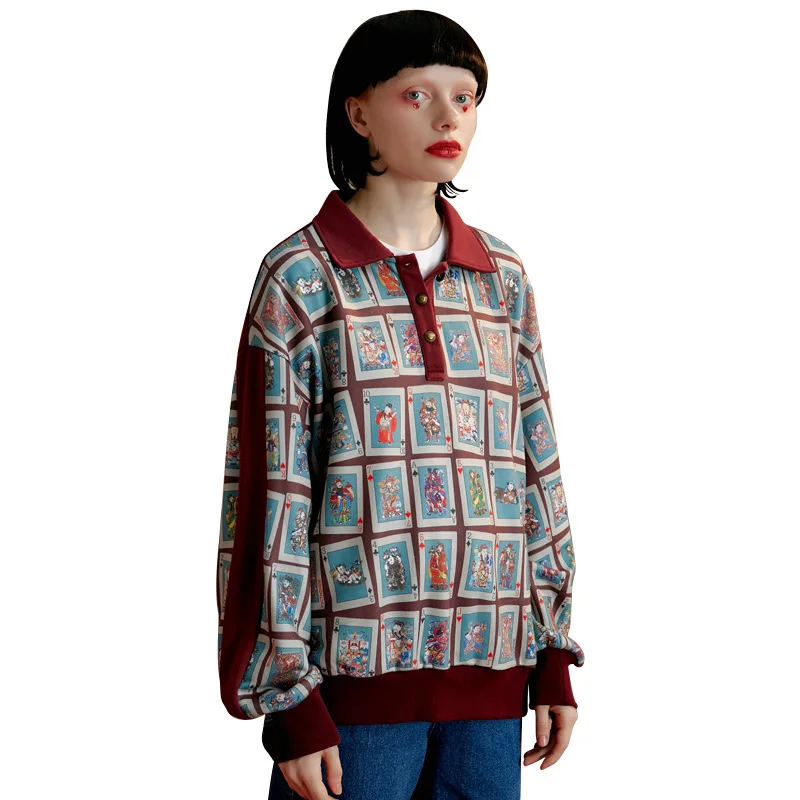 Свитер UNIFREE осенняя одежда маленькая санитарная с отложным воротником и принтом