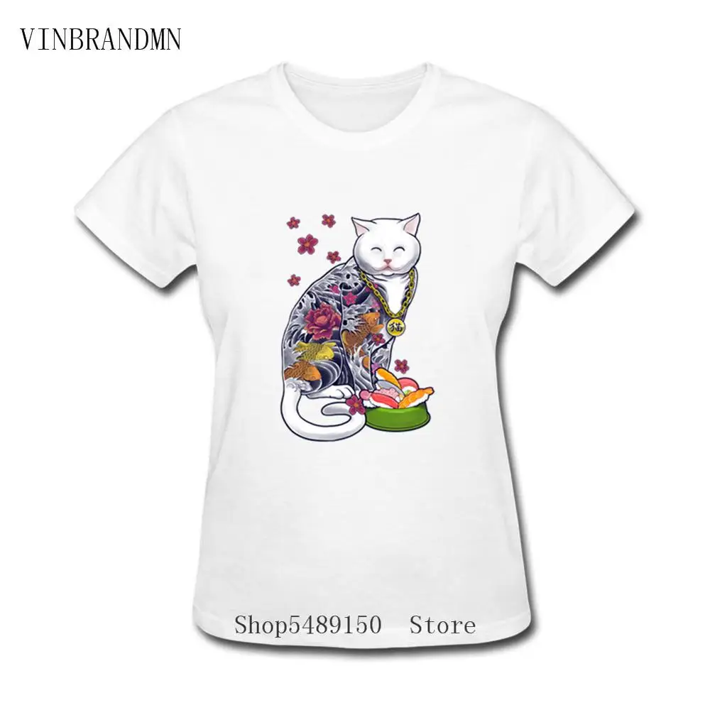 2020 забавные японские якудза котенок Футболки женские летние хип хоп