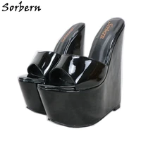 sorbern black patent women slippers platform summer shoes female high heels mules slides womens sandals 2020 luxury designer