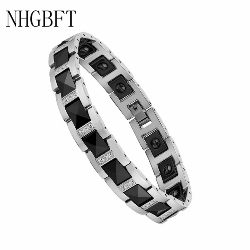 

Черный керамический магнитный браслет NHGBFT для мужчин и женщин, браслеты из нержавеющей стали для здорового энергетического образа жизни с ...