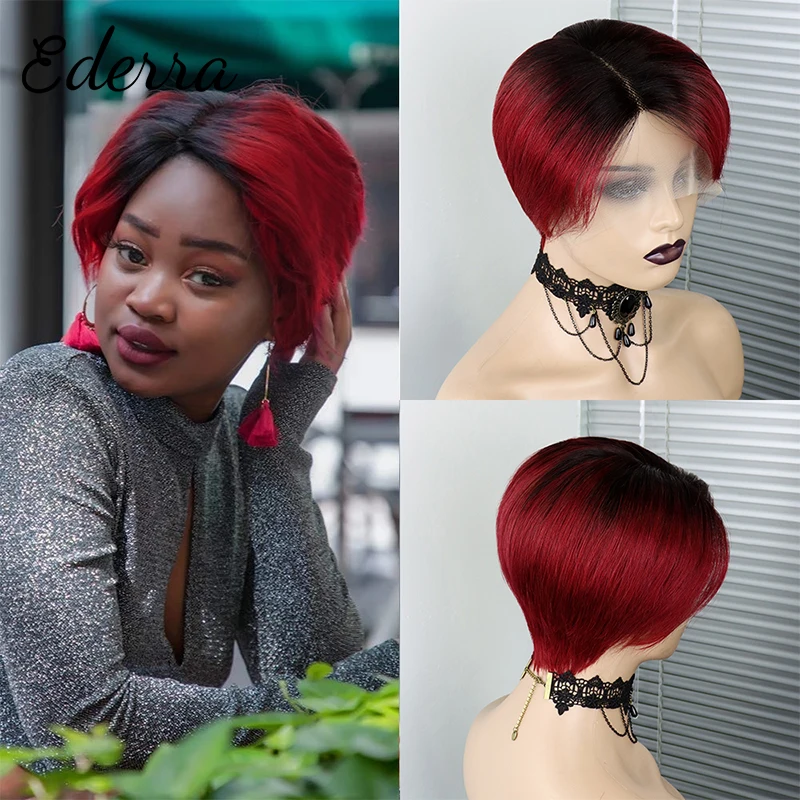 

Парики из человеческих волос, парик с коротким вырезом фея, прямой, Боб, для черных женщин, Омбре, 13X 1, парики на сетке спереди, бразильские