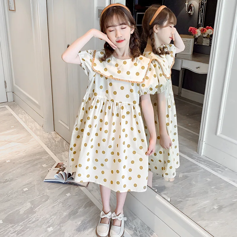 

Летнее платье для девочек, элегантное детское платье с коротким рукавом, костюм принцессы в горошек, детская одежда, 6, 8, 10, 12, 14 лет, 2021