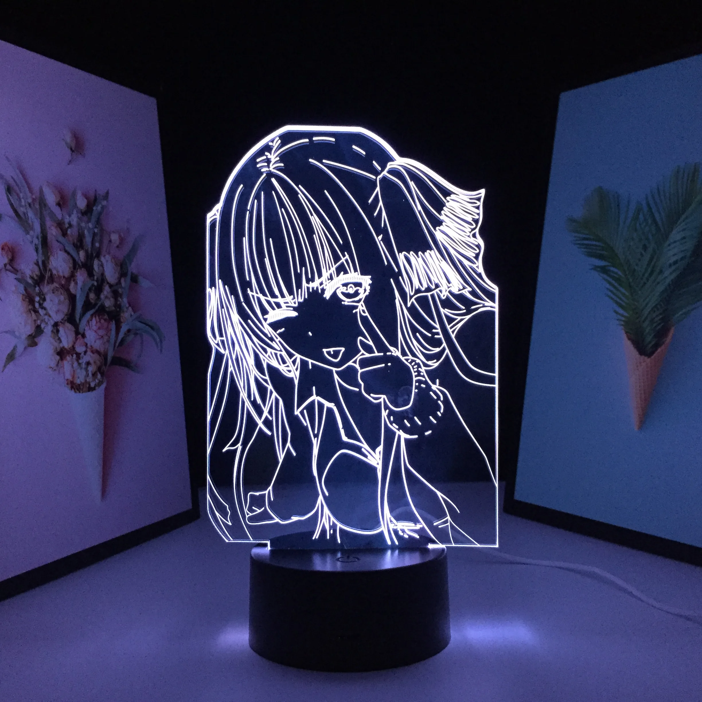 

3D LED Lamp Anime FigureSquint Laughing Girl Black Base Acrylic Light Guide Plate Night Light for Home Decoration USB Charging
