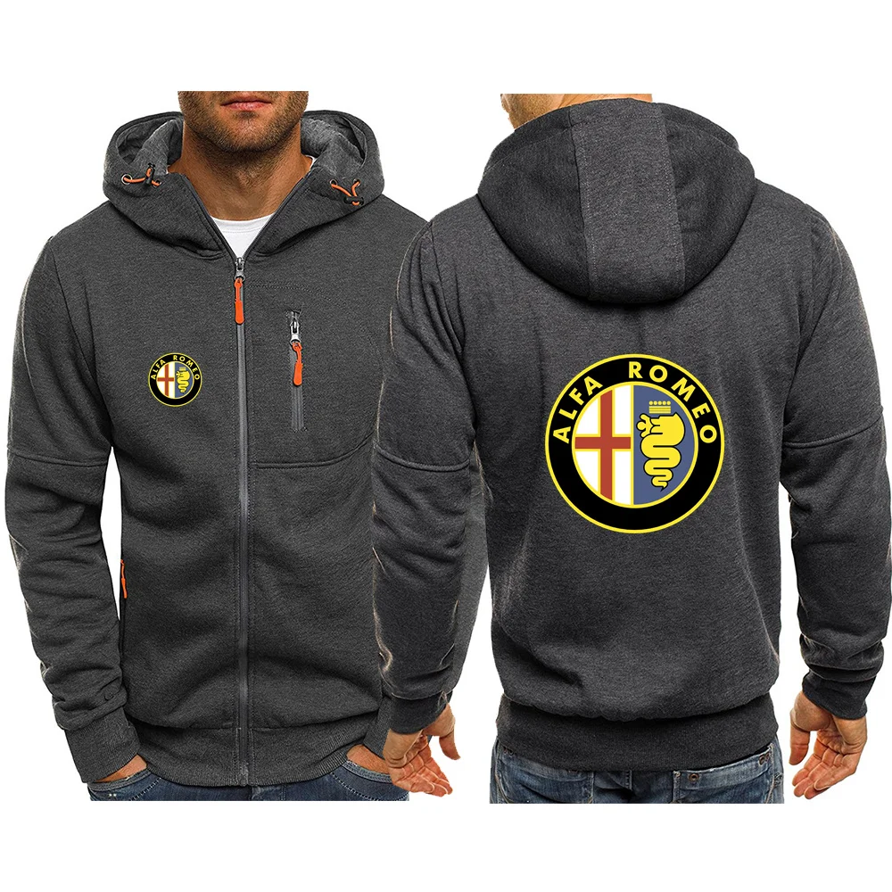 

2021 Alfa Romeo Car Logo Brand Pocket Zipper Hooded Wool Cardigan Jacket Men's Casual Sports Hooded Sports Pullover