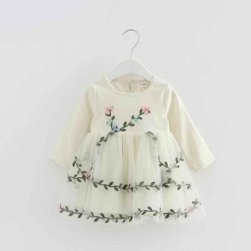 

Baby Girl Lace Mesh Princess Dress Flowers Appliques Children Wedding Christening Dress For Kids Party Wear