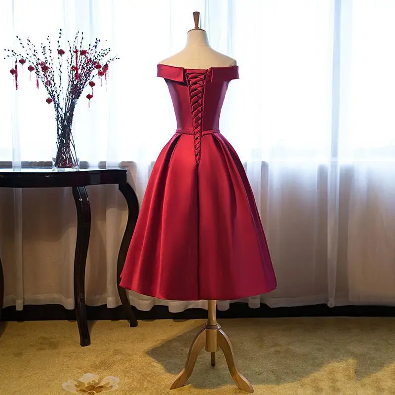 AnXin SH принцессы вино красное сатиновое короткое вечернее платье класса люкс в