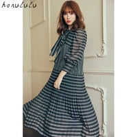 2021 fallwinter new style japanese kojima harina same paragraph ladies bow tie striped dress
