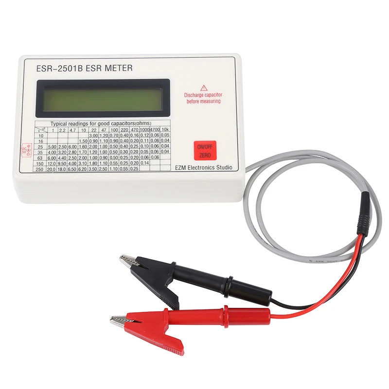 New ESR2501B Capacitor ESR DCR Tester Test In Circuit Capacitance Meter With Leads Clip Battery | Инструменты