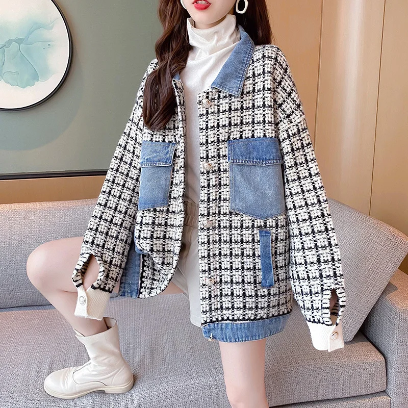 Женская джинсовая куртка с длинным рукавом Свободный вязаный кардиган из денима