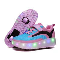 new pink usb charging fashion girls boys led light roller skate shoes for children kids sneakers with wheels detachable