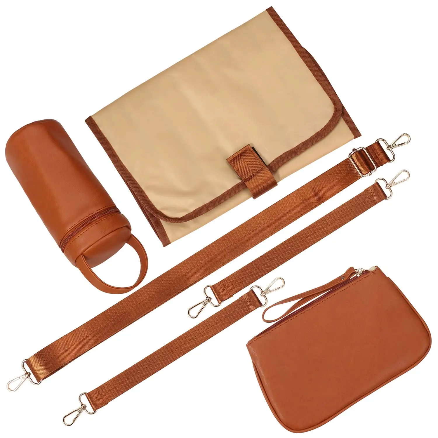 Bolsa de pa&ntilde;ales 7 en 1 para beb&eacute;, bolso de maternidad de cuero PU s&oacute;lido, mochila de viaje de gran capacidad, bolsas de cochecito con cambiador-2